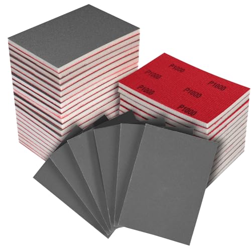MOGRQAP 1000 Körnung Weich Schleifschwamm Set, 32 Stück Flexibles Schleifpads 100 x 70mm Nass Trocken Schleifpapier Wiederverwendbare Handschleifblöcke für Holz Trockenbau Metall Polieren von MOGRQAP