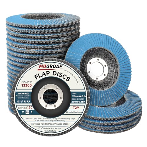 MOGRQAP 20 Stück 115mm Fächerscheiben, Feine Oberfläche Fächerschleifer 120 Korn Winkelschleifer Chleifmopteller Schleifscheiben Flap Disk für Metall Holz Stahl von MOGRQAP