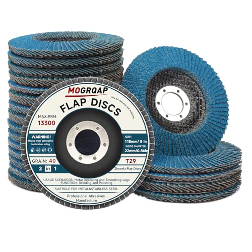 MOGRQAP 20 Stück 115mm Fächerscheiben, Feine Oberfläche Fächerschleifer 40/60/80/120 Korn Winkelschleifer Chleifmopteller Schleifscheiben Flap Disk für Metall Holz Stahl MOGRQAP 20 Stück 115mm Fächerscheiben, Feine Oberfläche Fächerschleifer 40/60/80/120 Korn Winkelschleifer Chleifmopteller Schleifscheiben Flap Disk für Metall Holz Stahl von MOGRQAP