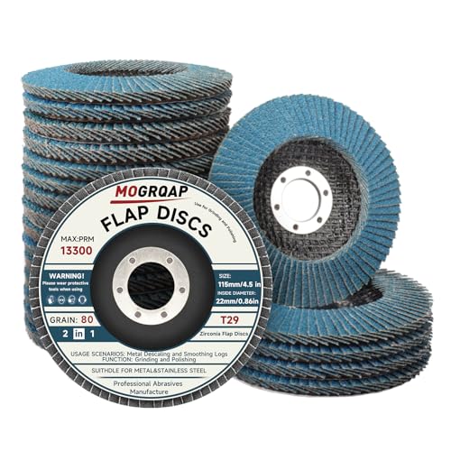 MOGRQAP 20 Stück 115mm Fächerscheiben, Feine Oberfläche Fächerschleifer 80 Korn Winkelschleifer Chleifmopteller Schleifscheiben Flap Disk für Metall Holz Stahl von MOGRQAP