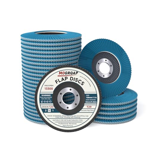 MOGRQAP 20 Stück 125mm Fächerscheiben, Feine Oberfläche Fächerschleifer 120 Körnung Winkelschleifer Chleifmopteller Schleifscheiben Flap Disk für Metall Holz Stahl von MOGRQAP