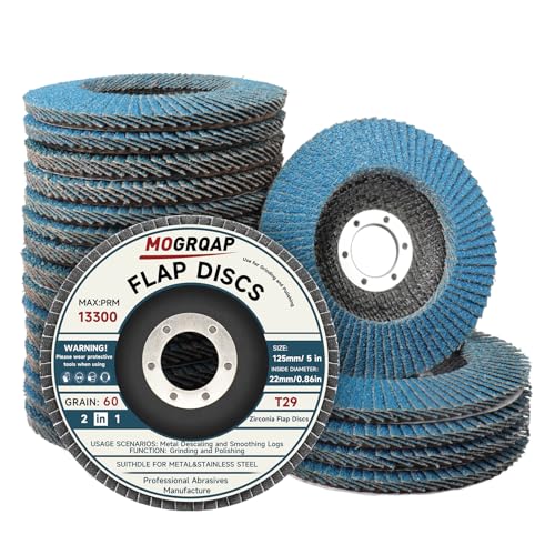 MOGRQAP 20 Stück 125mm Fächerscheiben, Feine Oberfläche Fächerschleifer 60 Körnung Winkelschleifer Chleifmopteller Schleifscheiben Flap Disk für Metall Holz Stahl von MOGRQAP