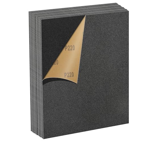 MOGRQAP 220 Körnung Schleifpapier Set, 12 Stück 23 x 28cm Wasserfestes Schleifpapier für Autos Metalle Wände Holz Möbel, Nass und Trocken Polieren Sandpaper von MOGRQAP