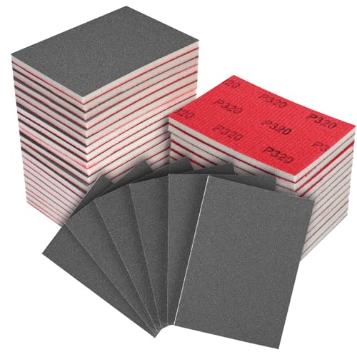MOGRQAP 320 Körnung Weich Schleifschwamm Set, 32 Stück Flexibles Schleifpads 100 x 70mm Nass Trocken Schleifpapier Wiederverwendbare Handschleifblöcke für Holz Trockenbau Metall Polieren von MOGRQAP