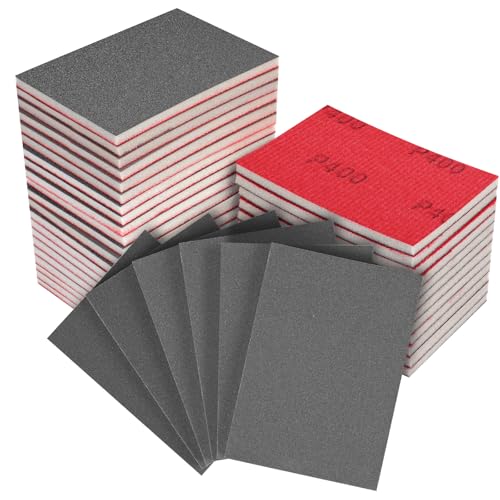 MOGRQAP 400 Körnung Weich Schleifschwamm Set, 32 Stück Flexibles Schleifpads 100 x 70mm Nass Trocken Schleifpapier Wiederverwendbare Handschleifblöcke für Holz Trockenbau Metall Polieren von MOGRQAP