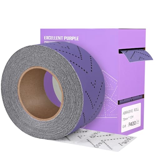 MOGRQAP Schleifpapier Rolle Multi-Hole, 70mmx12m Schleifblattrolle Körnung 400 Vorschneiden Hand Zerrissen Schleifpapier Lila Schleifrolle Keramik-Schleifblattrolle für Holz, Metall, Autoschleifen von MOGRQAP