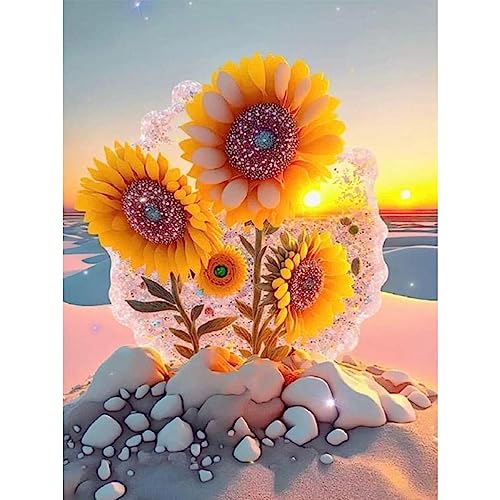 Blume Diamond Painting Erwachsene, 5D Sandstrand Diamond Painting Kinder, Sonnenblume Volle Bilder Diamant Malerei Kits, DIY Arts Craft Diamant Painting Kits als Geschenk und Home Dekor 30x40cm von MOGTAA