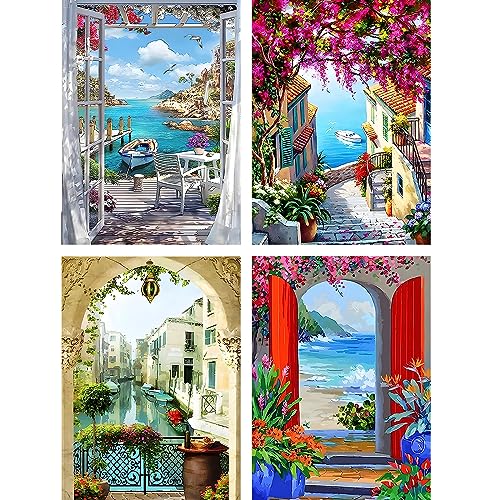 MOGTAA 4 Stück Landschaft Diamond Painting Set, 5D am Meer Diamant Painting Bilder für Erwachsene Anfänger, Full Drill Diamond Art Diamant Malerei für Home Wand Dekor 30x40cm von MOGTAA