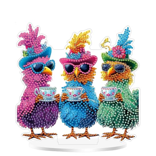 MOGTAA 5D Diamond Painting Huhn Desktop Deko für Erwachsene Kinder, Tiere Diamond Painting Tisch Deko Set, DIY Diamant Painting Bilder Bastelset Kreativ Set für Zimmer Büro Desktop von MOGTAA