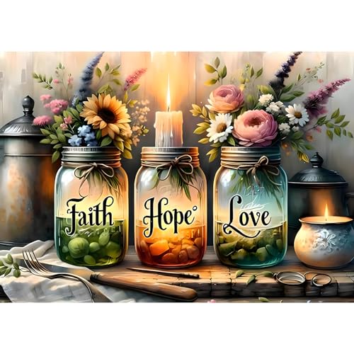 MOGTAA Diamond Painting Erwachsene Glaube Liebe Hoffnung, 5D Strand Diamant Painting Bilder Erwachsene Anfänger, DIY Full Drill Diamant Malerei Bilder für Home Wand Dekor 30x40cm von MOGTAA