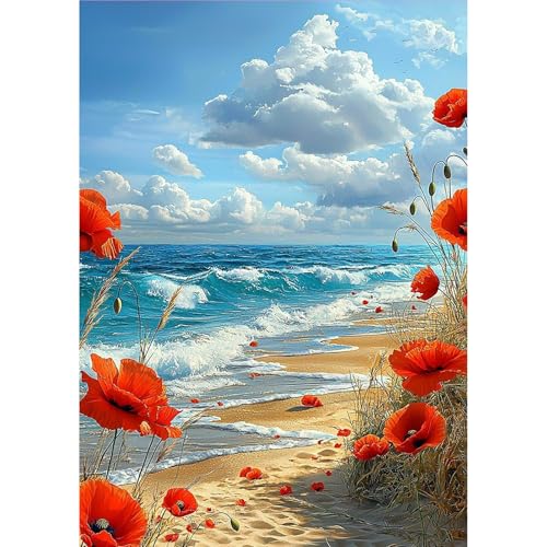 MOGTAA Diamond Painting Erwachsene Strand Landschaft, 5D Blume Diamant Painting Bilder Erwachsene Anfänger, DIY Full Drill Diamant Malerei Bilder für Home Wand Dekor 30x40cm von MOGTAA