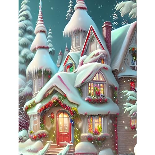 MOGTAA Diamond Painting Kits für Erwachsene Kinder Weihnachten, 5D Schneehaus Diamant Painting Bilder Set, DIY Winter Diamond Art Diamant Malerei Set für Home Dekor 30x40cm von MOGTAA