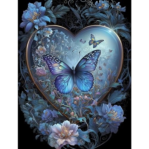 MOGTAA Kristallherz Diamond Painting Erwachsene, 5D Schmetterlinge Painting Kinder, Blumen Volle Bilder Diamant Malerei Kits, DIY Arts Craft Diamant Painting Kits als Geschenk und Home Dekor 30x40cm von MOGTAA