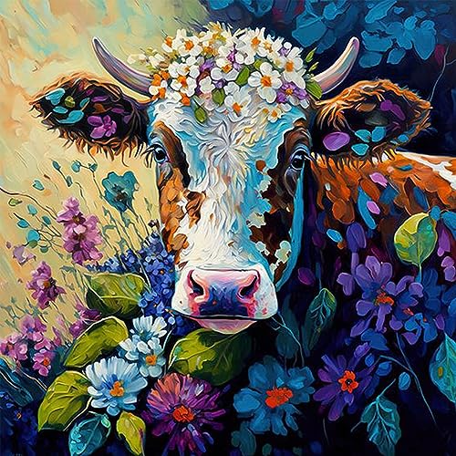 MOGTAA Kühe Diamond Painting Erwachsene, 5D Blumen Diamond Painting Kinder, Tiere Volle Bilder Diamant Malerei Kits, DIY Arts Craft Diamant Painting Kits als Geschenk und Home Dekor 30x30cm von MOGTAA