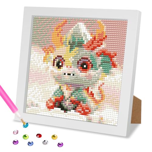 MOGTAA 5D DIY Drache Diamond Painting mit Holzrahmen, Tiere Diamant Painting Bilder Set, Full Drill Diamant Malerei für Kinder Mädchen Jungen, Arts Craft für Home Wand Decor 18 x 18cm von MOGTAA