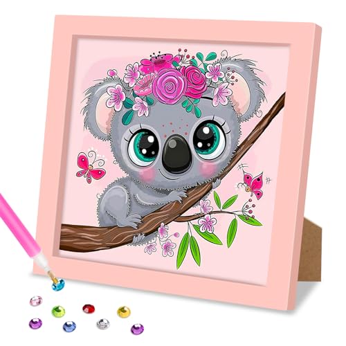 MOGTAA Niedlicher Koala Diamond Painting Mit Rahmen, Tiere und Blumen 5D Diamond Painting Set für Kinder, DIY Diamant Malerei Set, Diamant Bilder Arts Craft für Home Wand Decor 18x18cm Erwachsene von MOGTAA