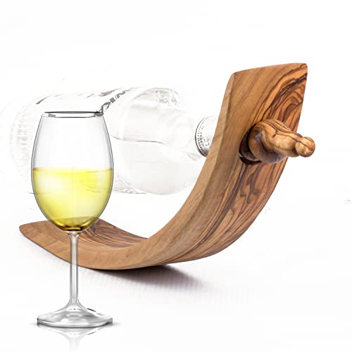 Olivenholz Weinflaschenhalter Flaschenhalter Weinständer 28 cm mit Flaschenverschluss Form (C Forme) von MOHA 24