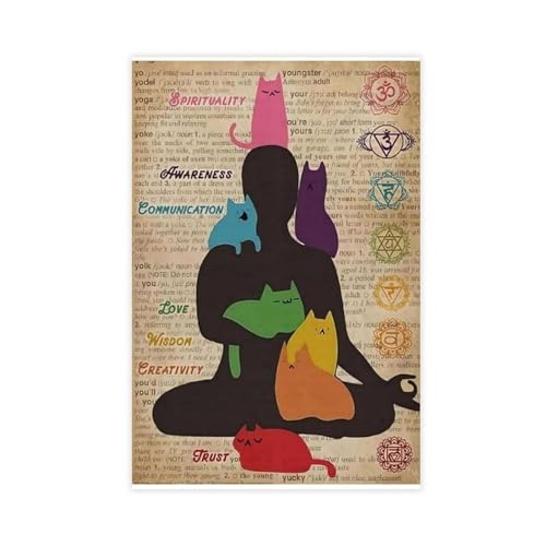 MOHTOY Yoga-Katze, 7 Chakren, Wissen, Retro-Poster, Leinwand-Poster, Wandkunst, Dekordruck, Bild, Gemälde für Wohnzimmer, Schlafzimmer, Dekoration, ungerahmt, 50 x 75 cm MOHTOY Yoga-Katze, 7 Chakren, Wissen, Retro-Poster, Leinwand-Poster, Wandkunst, Dekordruck, Bild, Gemälde für Wohnzimmer, Schlafzimmer, Dekoration, ungerahmt, 50 x 75 cm von MOHTOY