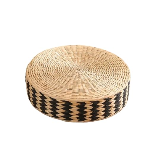 40/45 cm rundes Tatami-Kissen aus gewebtem Stroh, Meditationsmatte for Yoga-Bodensitze oder Ottoman-Hocker für Stuhl, Sofa, Wohnzimmer, Balkon(Black Edge,45 x 10 cm) von MOHUIED
