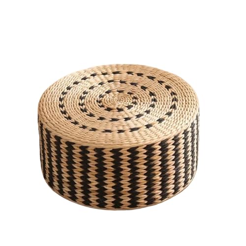 40/45 cm rundes Tatami-Kissen aus gewebtem Stroh, Meditationsmatte for Yoga-Bodensitze oder Ottoman-Hocker für Stuhl, Sofa, Wohnzimmer, Balkon(Black Flower face,50 x 10 cm) von MOHUIED