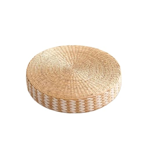 40/45 cm rundes Tatami-Kissen aus gewebtem Stroh, Meditationsmatte for Yoga-Bodensitze oder Ottoman-Hocker für Stuhl, Sofa, Wohnzimmer, Balkon(White Edge,45 x 20cm) von MOHUIED