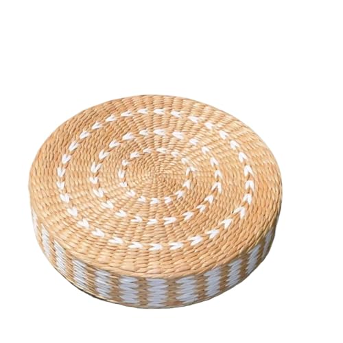 40/45 cm rundes Tatami-Kissen aus gewebtem Stroh, Meditationsmatte for Yoga-Bodensitze oder Ottoman-Hocker für Stuhl, Sofa, Wohnzimmer, Balkon(White Flower face,45 x 20cm) von MOHUIED
