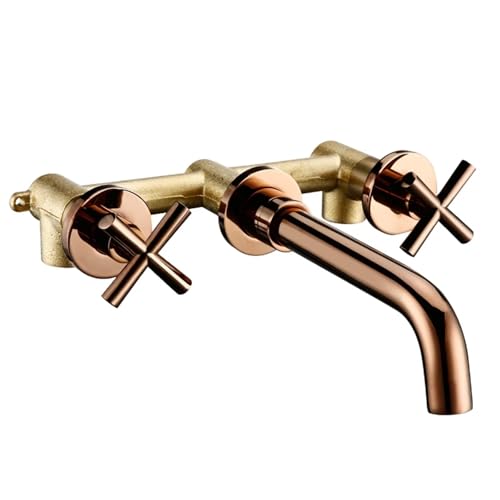 Armaturen Top Wand Waschbecken Mischbatterie Set Badezimmer Auslauf Wasserhahn mit Doppelhebel in Mattschwarz/Poliertem Gold fürs Badezimmer(Color3) von MOHUIED