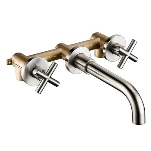Armaturen Top Wand Waschbecken Mischbatterie Set Badezimmer Auslauf Wasserhahn mit Doppelhebel in Mattschwarz/Poliertem Gold fürs Badezimmer(Color4) von MOHUIED