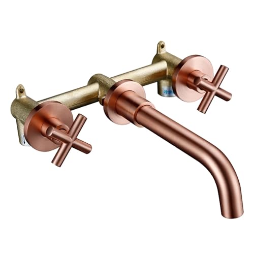 Armaturen Top Wand Waschbecken Mischbatterie Set Badezimmer Auslauf Wasserhahn mit Doppelhebel in Mattschwarz/Poliertem Gold fürs Badezimmer(Color5) von MOHUIED