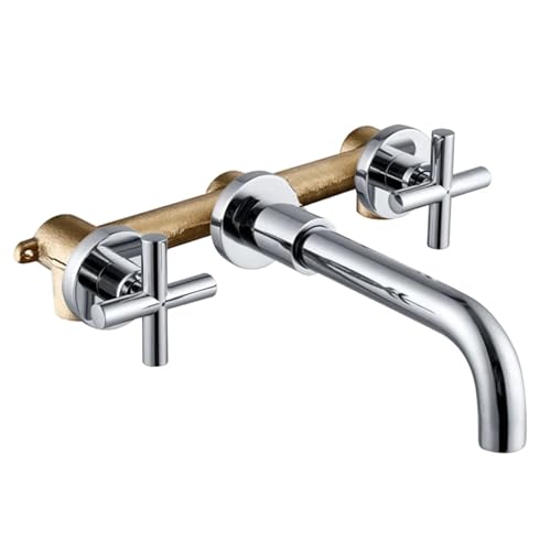 Armaturen Top Wand Waschbecken Mischbatterie Set Badezimmer Auslauf Wasserhahn mit Doppelhebel in Mattschwarz/Poliertem Gold fürs Badezimmer(Color7) von MOHUIED