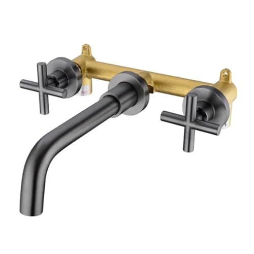 Badewannen-Waschtisch-Mischbatterie, Wandmontage, 3-teilig, schwarzer Wasserhahn, Doppelgriff, Spülbeckenhahn fürs Badezimmer(Color5) von MOHUIED