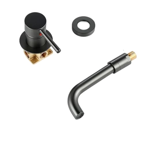 Badezimmer-Mischbatterie, Wandmontage, Einhebelmischer, Rotguss, Waschbecken, Wasserhahn, heißes und kaltes Wasser, Bad, Schwarz, Weiß, Roségold fürs Badezimmer(Color 7) von MOHUIED