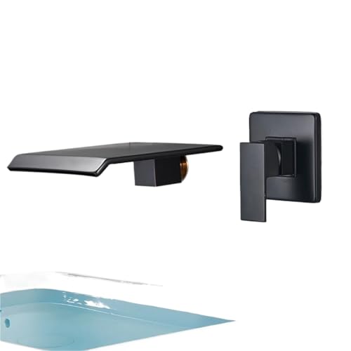 Badezimmerarmatur Mattschwarz Wandmontierte Wasserfall-Waschtischarmaturen Einhebel-Waschtischarmaturen Heiß-Kalt-Mischbatterie fürs Badezimmer(Color8) von MOHUIED