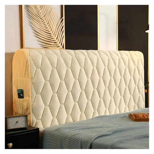 MOHUIED Verdickter, gesteppter Kopfteilbezug aus Samt, einfarbig, allumfassender Nachttischbezug, weicher Bettkopfteilbezug Plüsch für gepolsterte Schlafzimmer Kopfteil(Beige,W190 x H68cm) von MOHUIED