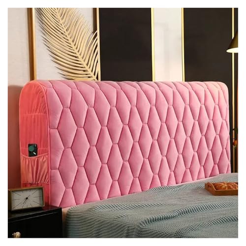 MOHUIED Verdickter, gesteppter Kopfteilbezug aus Samt, einfarbig, allumfassender Nachttischbezug, weicher Bettkopfteilbezug Plüsch für gepolsterte Schlafzimmer Kopfteil(Pink,W190 x H68cm) von MOHUIED