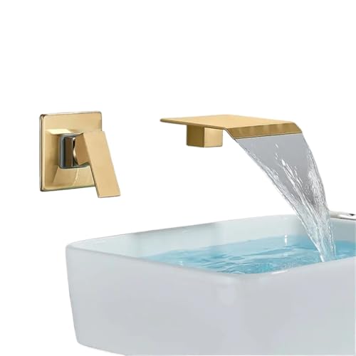 Mattschwarzer Waschtischarmatur, verdeckter, Einhebelmischer, zur Wandmontage, Kalt- und Warmwasser, eingebetteter Wasserfall, geteilter Typ fürs Badezimmer(Color3) von MOHUIED