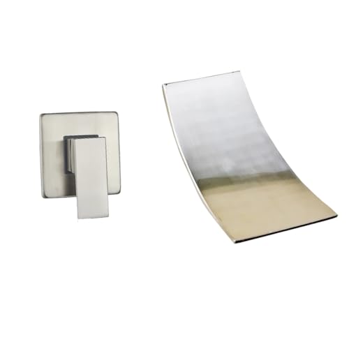 Mattschwarzer Waschtischarmatur, verdeckter, Einhebelmischer, zur Wandmontage, Kalt- und Warmwasser, eingebetteter Wasserfall, geteilter Typ fürs Badezimmer(Color9) von MOHUIED