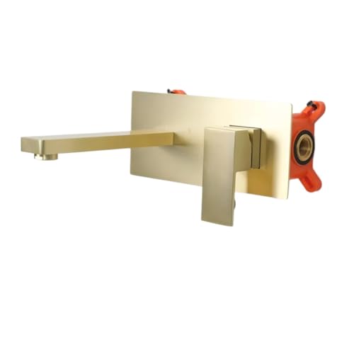 Moderner Waschbeckenhahn aus Messing zur Wandmontage mit versteckter Installation fürs Badezimmer(Brushed Gold A) von MOHUIED