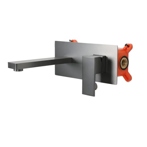 Moderner Waschbeckenhahn aus Messing zur Wandmontage mit versteckter Installation fürs Badezimmer(Gun Gray A) von MOHUIED