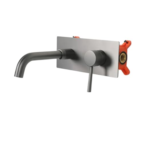 Moderner Waschbeckenhahn aus Messing zur Wandmontage mit versteckter Installation fürs Badezimmer(Gun Gray B) von MOHUIED