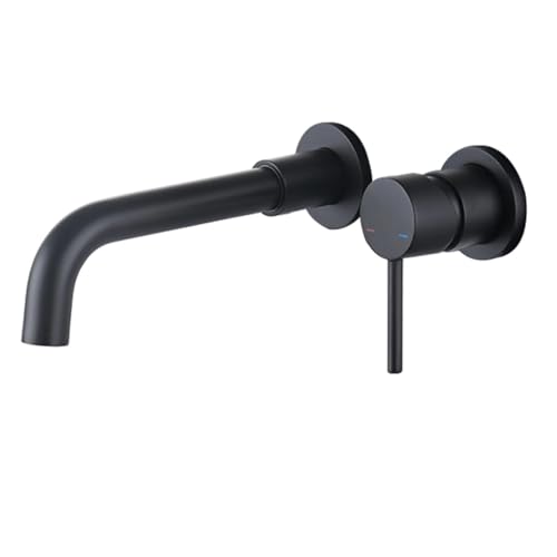 Schwarzer Badezimmerhahn mit eingebettetem Design, Einhand-Waschtischmischer zwei Löchern und heißem kaltem Wasser zur Wandmontage fürs Badezimmer(Color1) von MOHUIED