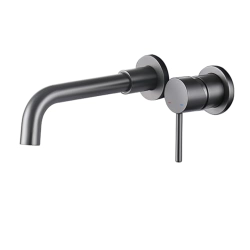 Schwarzer Badezimmerhahn mit eingebettetem Design, Einhand-Waschtischmischer zwei Löchern und heißem kaltem Wasser zur Wandmontage fürs Badezimmer(Color6) von MOHUIED