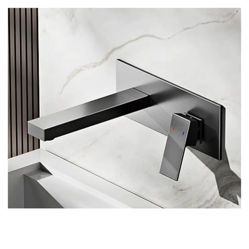 Schwarzes Messingbadezimmer mit einfachem Wasserhahn, Einhand-Doppelsteuerung for Warm- und Kaltwasserhahn verstecktem Waschbecken fürs Badezimmer(Brushed Grey) von MOHUIED