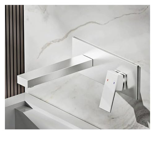 Schwarzes Messingbadezimmer mit einfachem Wasserhahn, Einhand-Doppelsteuerung for Warm- und Kaltwasserhahn verstecktem Waschbecken fürs Badezimmer(Chrome) von MOHUIED