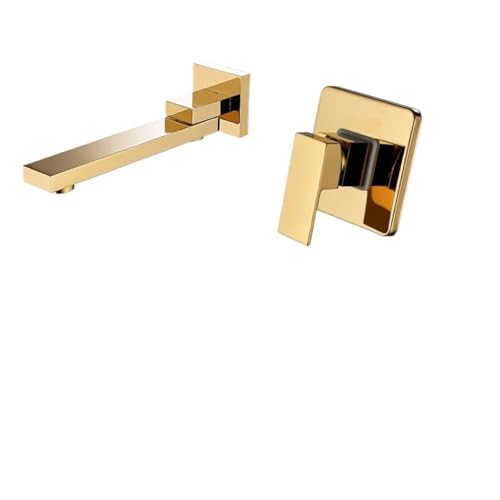 Waschbecken Badezimmer Wasserhahn Heißes und kaltes Wasser Wandmontage Mischbatterie Schwenkauslauf Badewanne mit Einhebelgriff fürs Badezimmer(Gold Faucet) von MOHUIED