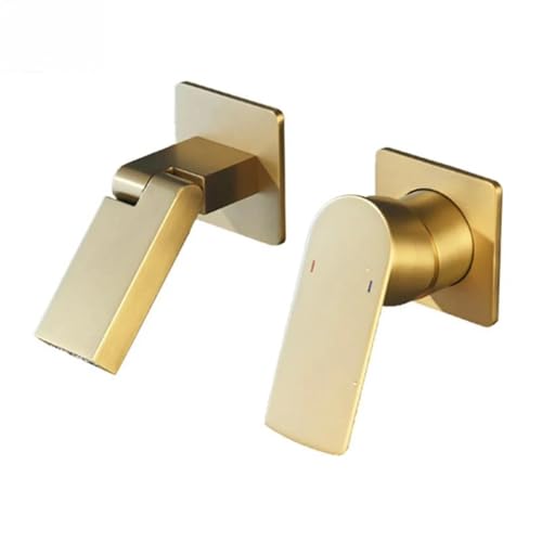 Waschbecken Wasserhahn Messing Verdeckt Gunmetal Grau Tippen In Die Wand Heiß Und Kalt Verdeckte Klapp Outlet fürs Badezimmer(Gold) von MOHUIED