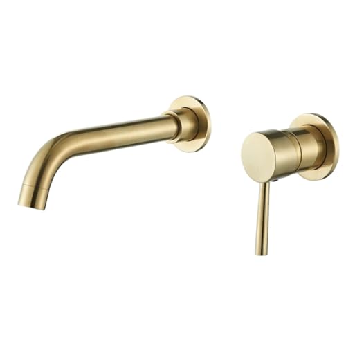 Waschbecken Wasserhahn Verdeckte Wandmontage for Badezimmerarmaturen Badewanne Heiß- Und Kaltwassermischer fürs Badezimmer(Brushed Gold 21cm) von MOHUIED