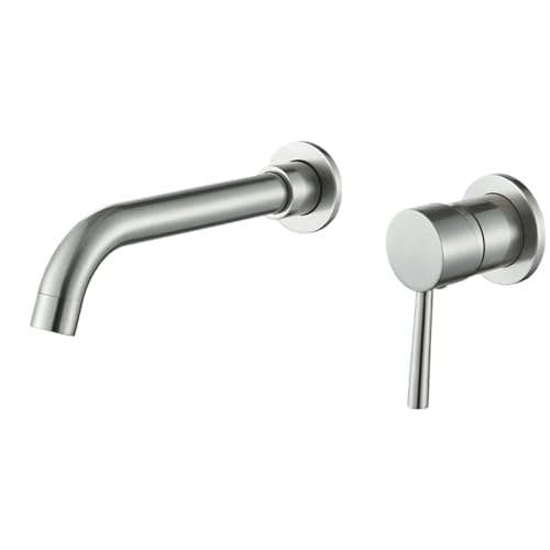Waschbecken Wasserhahn Verdeckte Wandmontage for Badezimmerarmaturen Badewanne Heiß- Und Kaltwassermischer fürs Badezimmer(Brushed Nickel 15cm) von MOHUIED