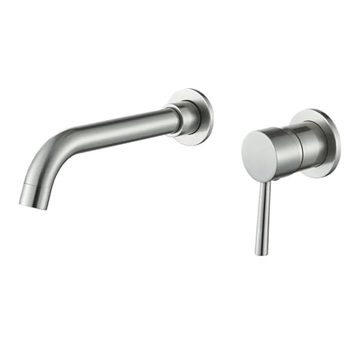 Waschbecken Wasserhahn Verdeckte Wandmontage for Badezimmerarmaturen Badewanne Heiß- Und Kaltwassermischer fürs Badezimmer(Brushed Nickel 26cm) von MOHUIED