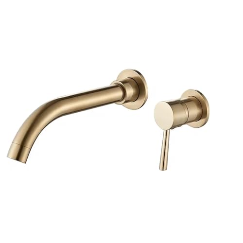 Waschtischarmaturen Wandmontage Messing Waschbecken Mischbatterie Chrom Wasserhahn Doppelgriff Schwarz Badarmaturen fürs Badezimmer(Brushed Gold 150) von MOHUIED